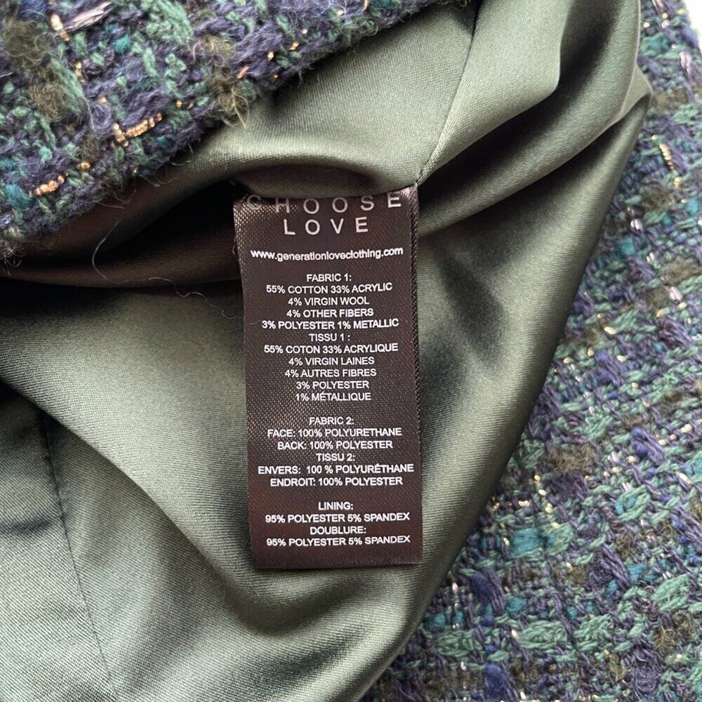 Generation Love Abby Tweed Blazer Green Black Double Breasted S - Picture 6 of 7